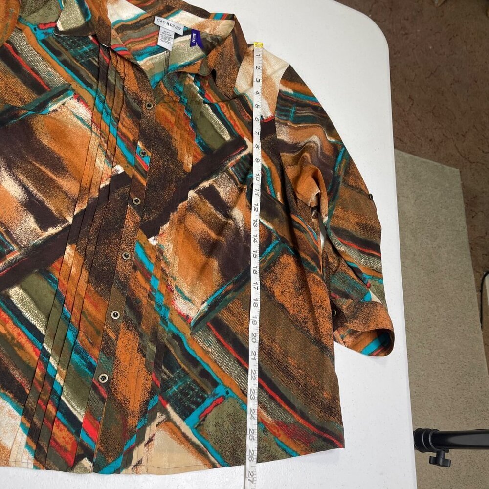 Catherines Multi Color Pleated Button Front Roll … - image 8